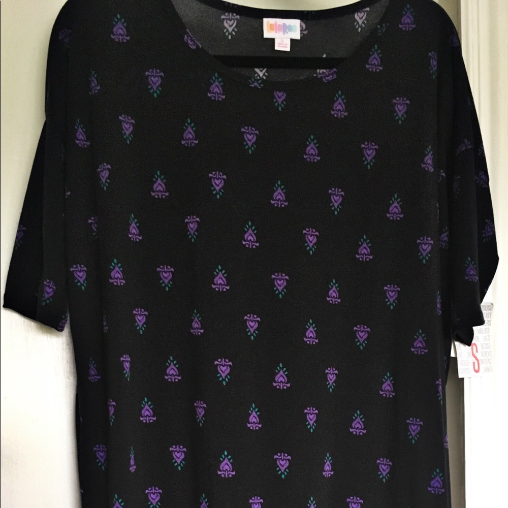 LuLaRoe NWT S Irma ~ black with purple design ~